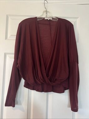 HYFVE Twist-Front Long Sleeve Top in Burgundy